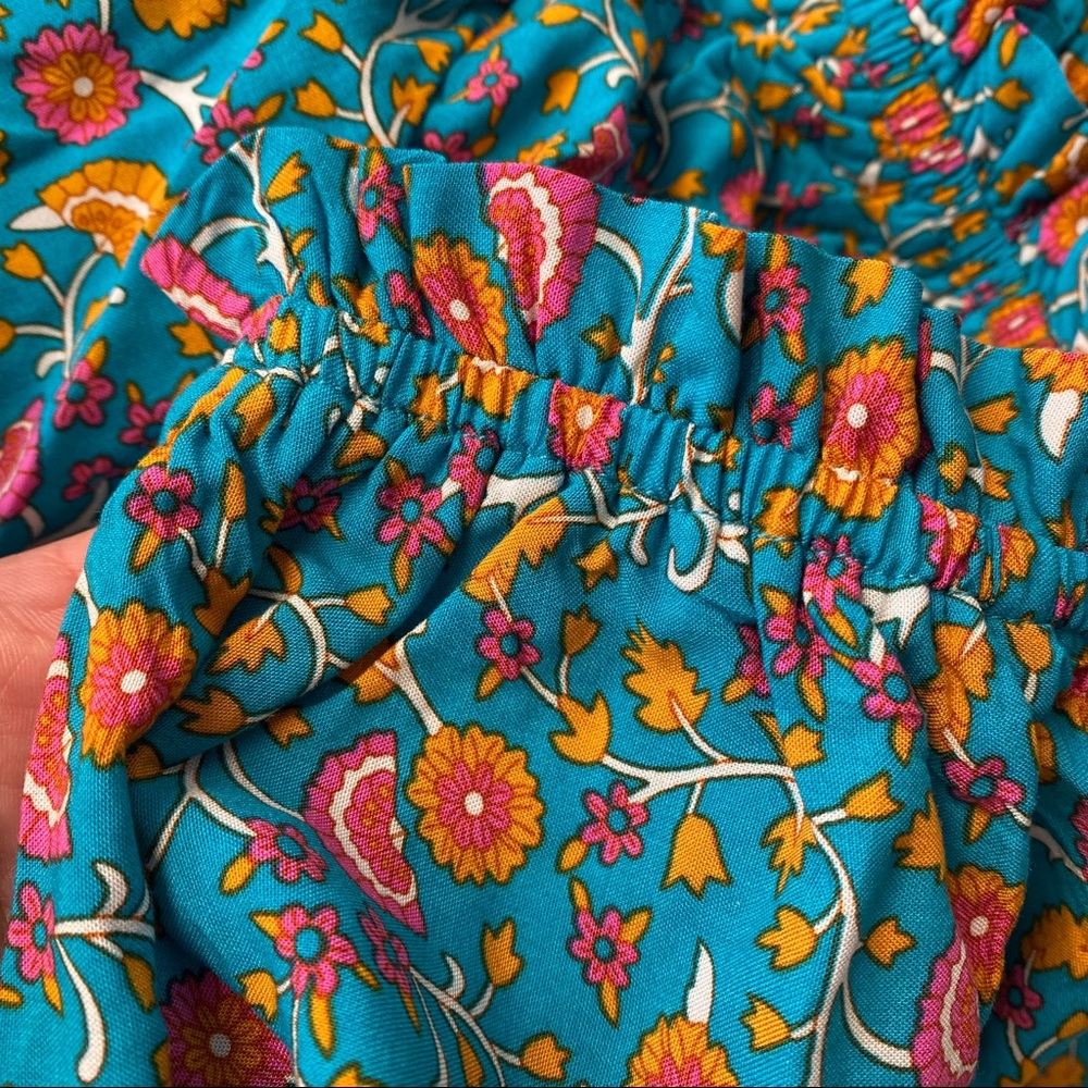 🍂 BOHO BLUE ORANGE FLORAL OFF SHOULDER LOOSE FIT TASSEL DETAIL TOP! - Picture 7 of 7